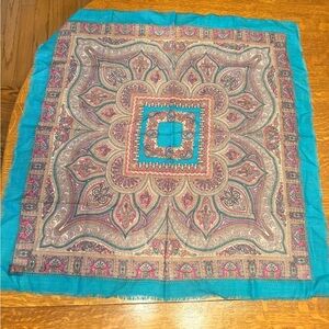 Specialty House 100% Wool Teal & Pink Paisley Square Neck Scarf 30" Japan